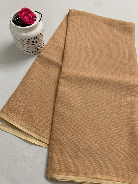 Kota Doria Pure Cotton Plain Saree - Beige - Trend In Need