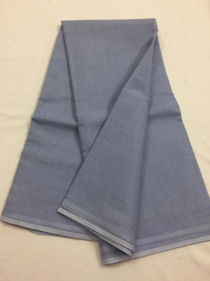 Kota Doria Pure Cotton Plain Saree - Blue