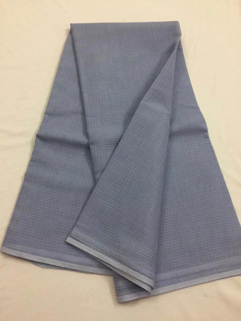 Kota Doria Pure Cotton Plain Saree - Blue - Trend In Need