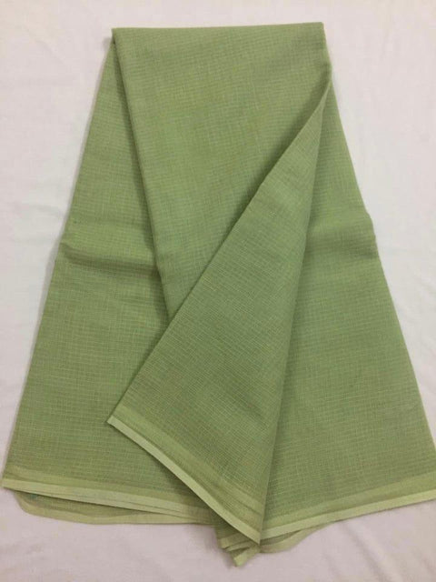 Kota Doria Pure Cotton Plain Saree - Green - Trend In Need