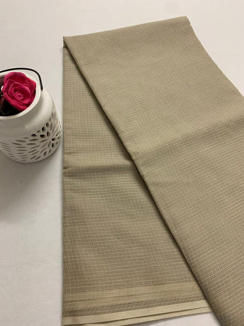 Kota Doria Pure Cotton Plain Saree - Light Olive - Trend In Need