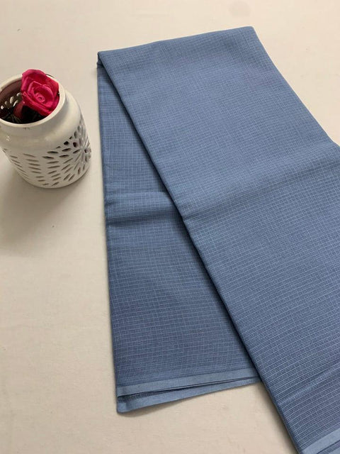 Kota Doria Pure Cotton Plain Saree - Navy Blue - Trend In Need