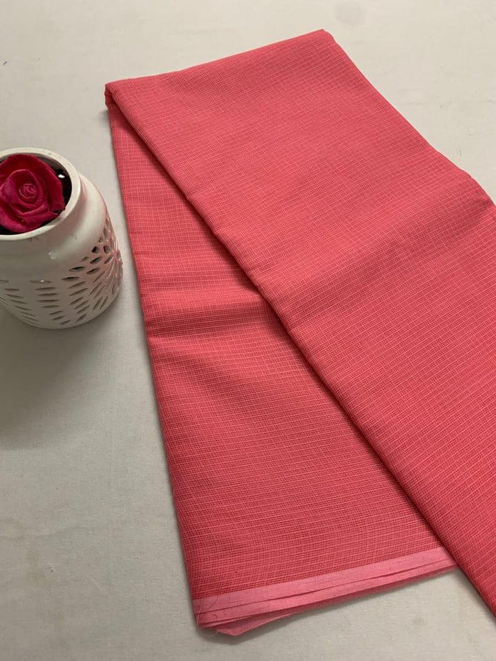 Kota Doria Pure Cotton Plain Saree - Pink