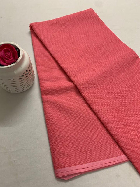 Kota Doria Pure Cotton Plain Saree - Pink - Trend In Need