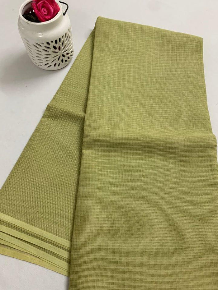 Kota Doria Pure Cotton Plain Saree - Pista Green
