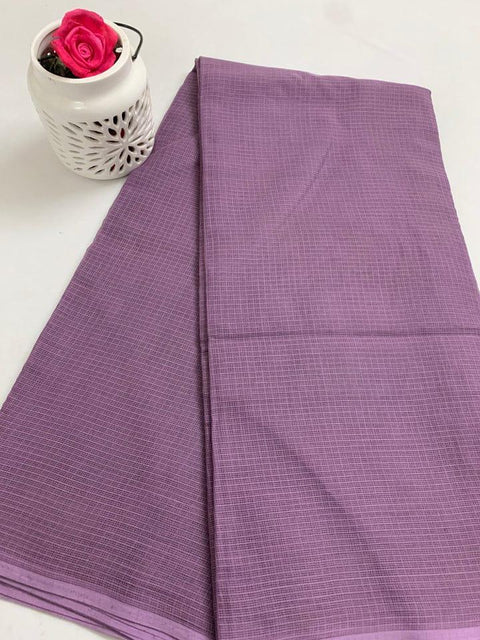 Kota Doria Pure Cotton Plain Saree - Purple - Trend In Need