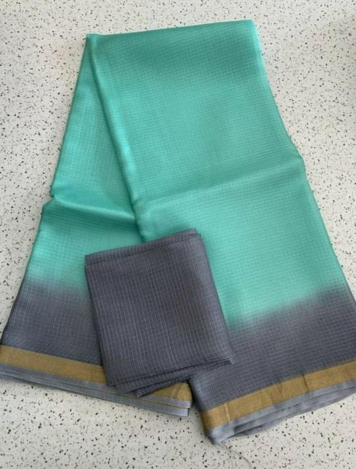 Pure Kota Silk Double Color Saree - Sea Blue Color
