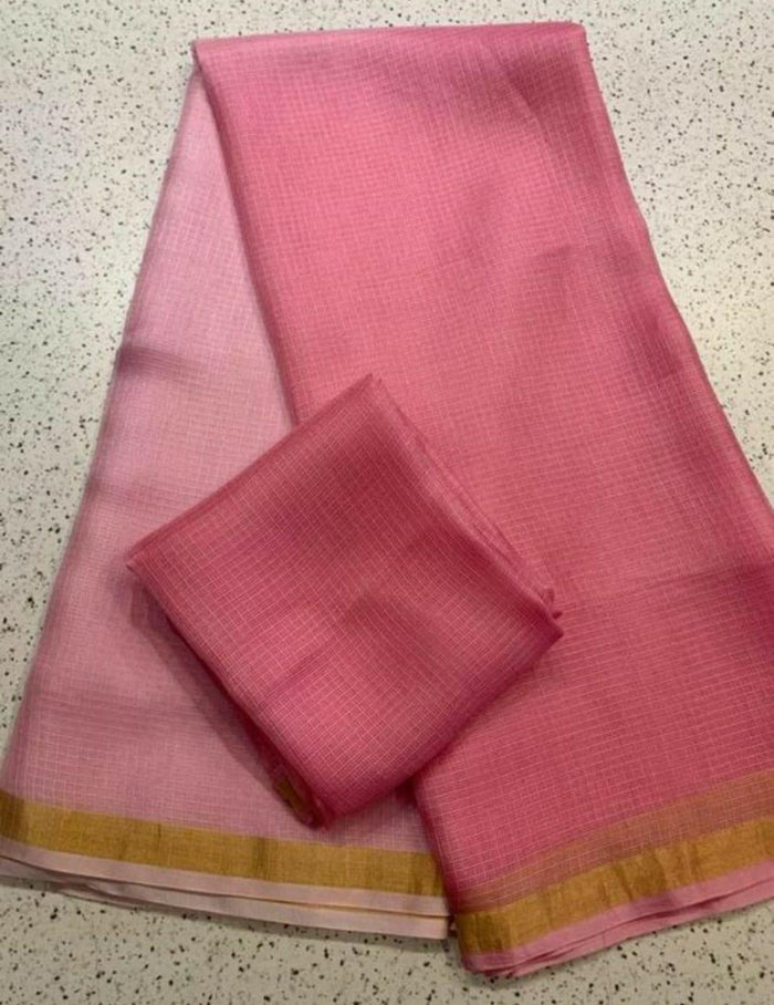 Pure Kota Silk Double Color Saree - Pink Color