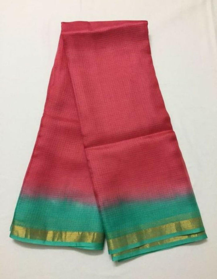 Pure Kota Silk Double Color Saree - Red Color