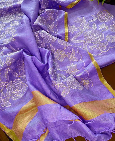 Lavender - Cotton Slub Salwar Suit With Resham Embroidery - Trend In Need
