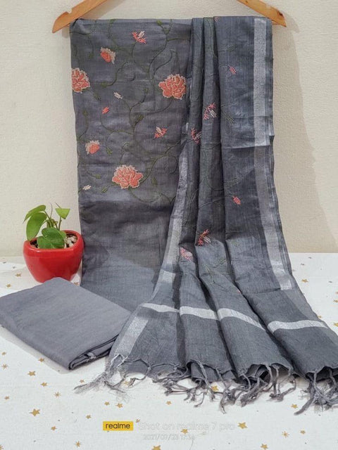 Linen Cotton Dress Material - Grey - Trend In Need