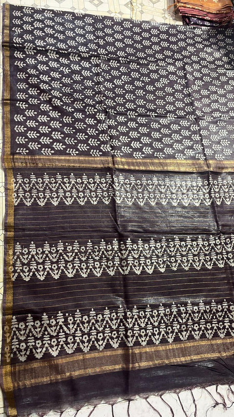 Maheshwari Cotton Silk Batik Print Saree - Black Color - Trend In Need