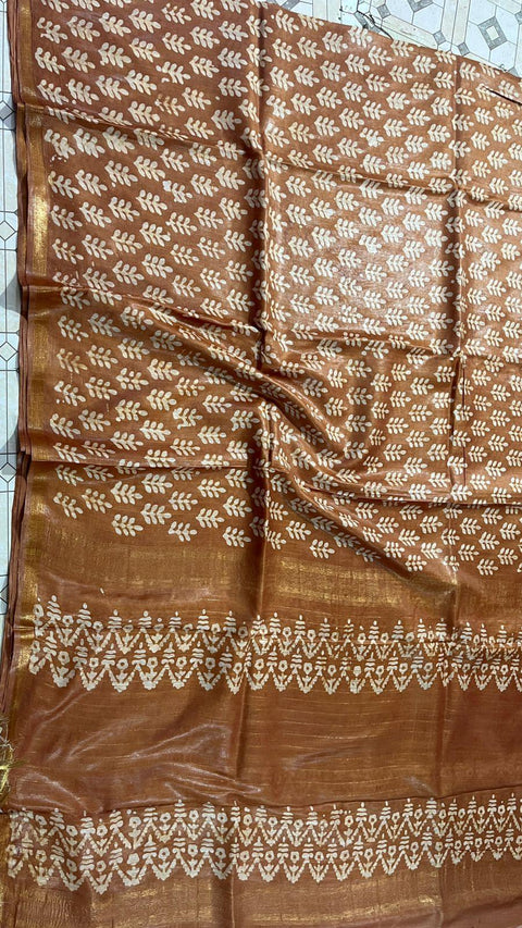 Maheshwari Cotton Silk Batik Print Saree - Brown Color - Trend In Need