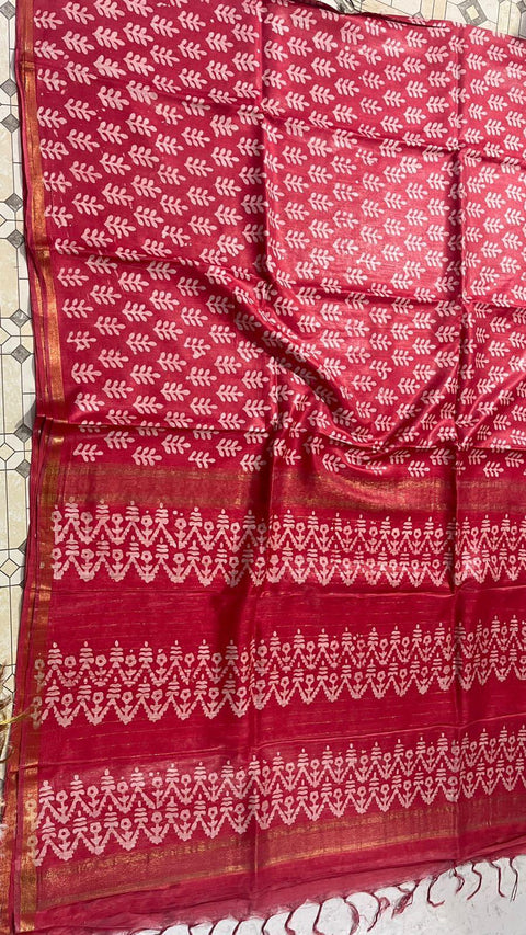 Maheshwari Cotton Silk Batik Print Saree - Red Color - Trend In Need