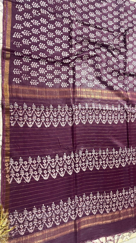 Maheshwari Cotton Silk Batik Print Saree -Wine Color - Trend In Need
