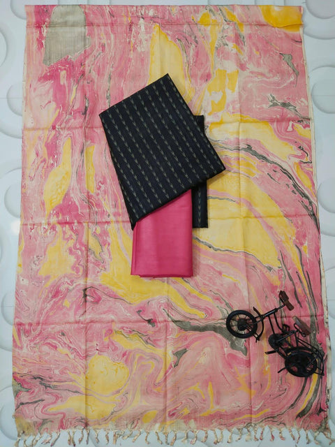 Marble Print Cotton Silk Salwar Suit - Black Pink - Trend In Need