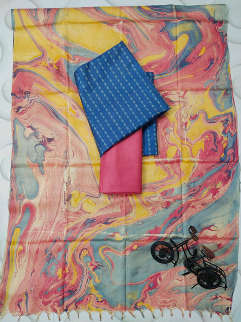 Marble Print Cotton Silk Salwar Suit - Navy Blue & Pink - Trend In Need