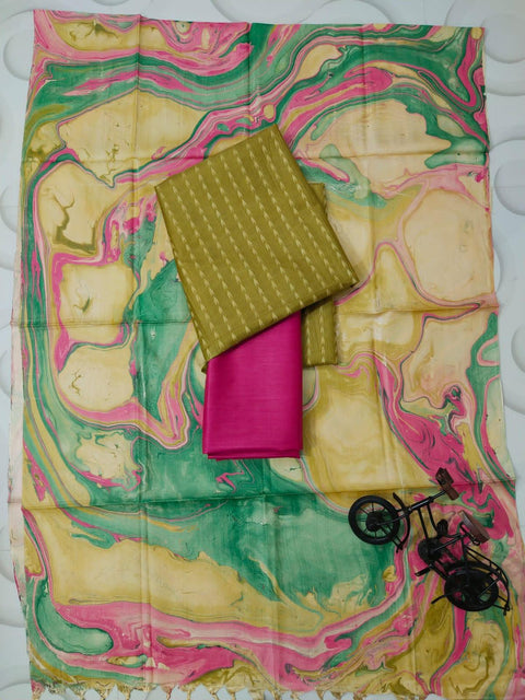 Marble Print Cotton Silk Salwar Suit - Olive Pink - Trend In Need