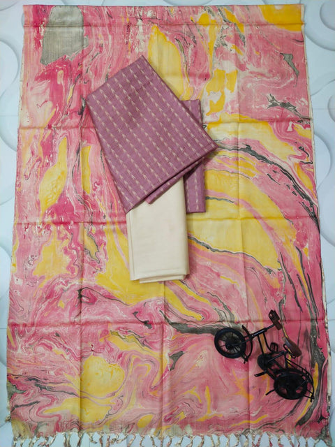 Marble Print Cotton Silk Salwar Suit - Pink & Cream - Trend In Need