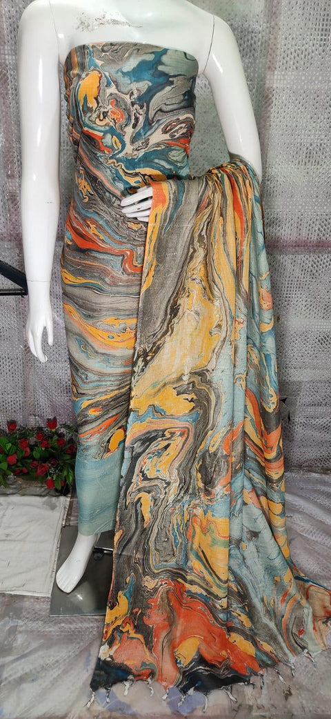 Marble Print Matka Cotton Salwar Suit - Grey - Trend In Need