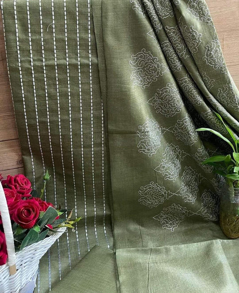 Matka Cotton Embroidered Suits - Green - Trend In Need
