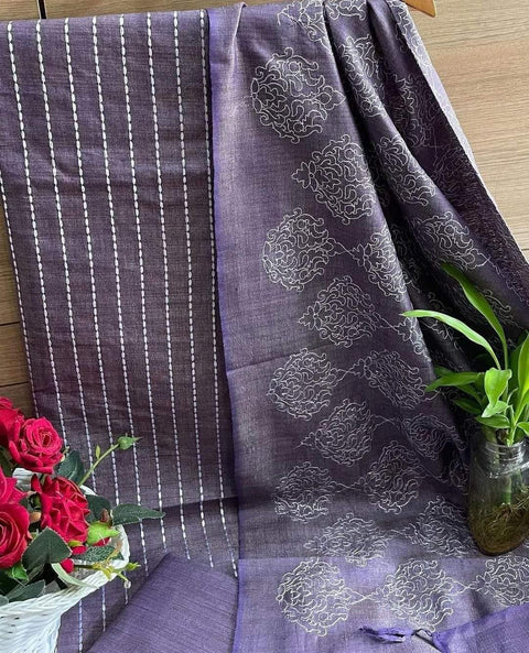 Matka Cotton Embroidered Suits - Lavender - Trend In Need