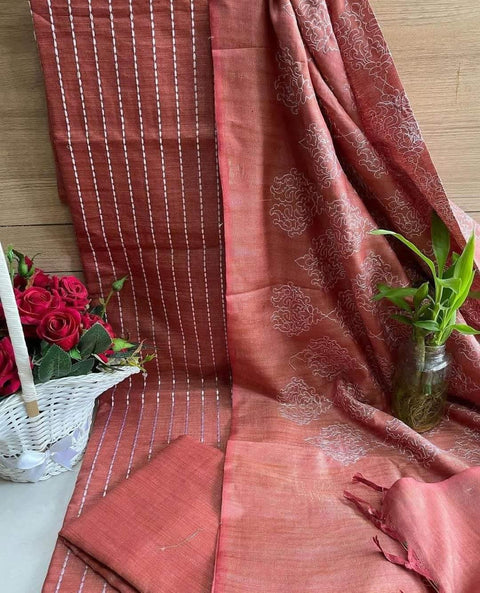 Matka Cotton Embroidered Suits - Maroon - Trend In Need
