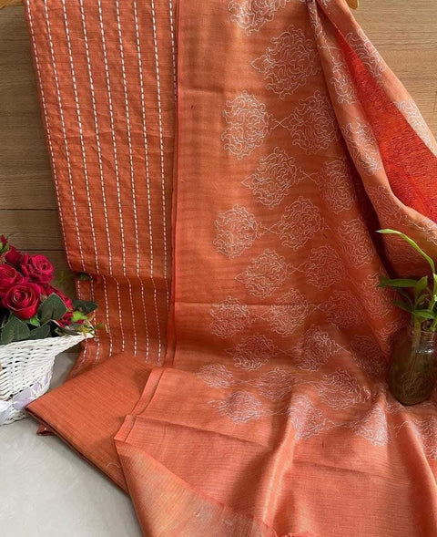 Matka Cotton Embroidered Suits - Orange - Trend In Need