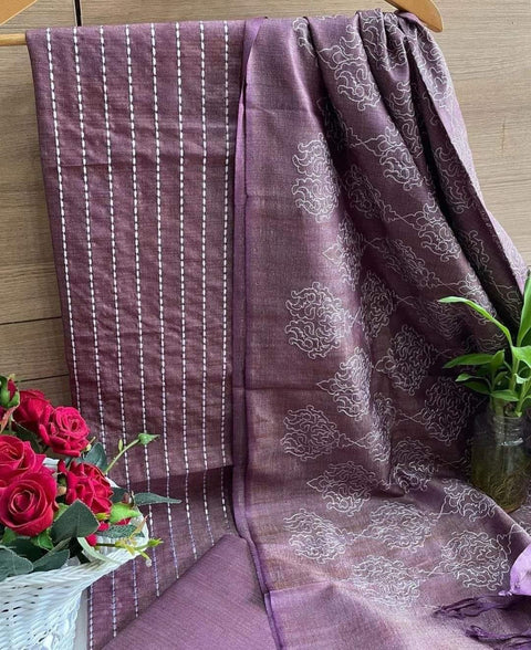 Matka Cotton Embroidered Suits - Purple - Trend In Need