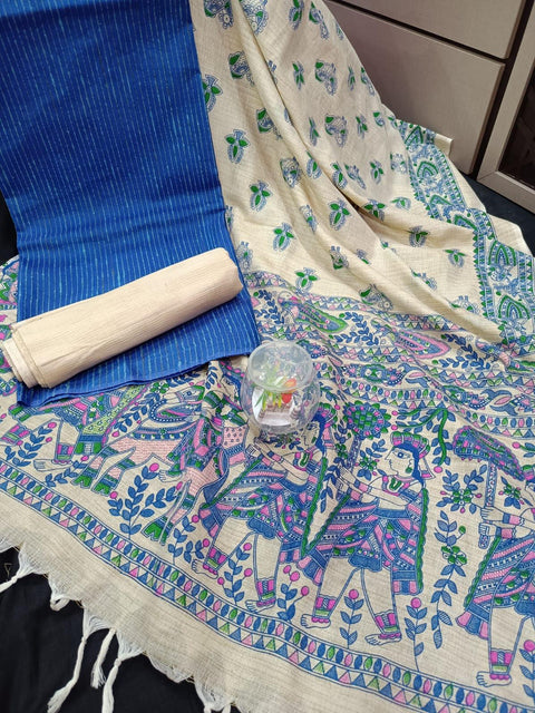Matka Cotton Printed Suit - Navy Blue - Trend In Need