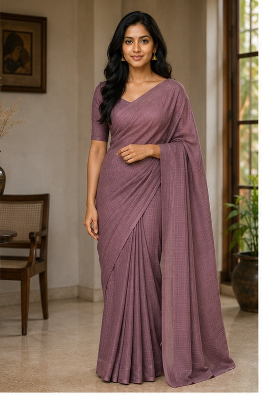 Kota Doria Pure Cotton Plain Saree - Muddy Red