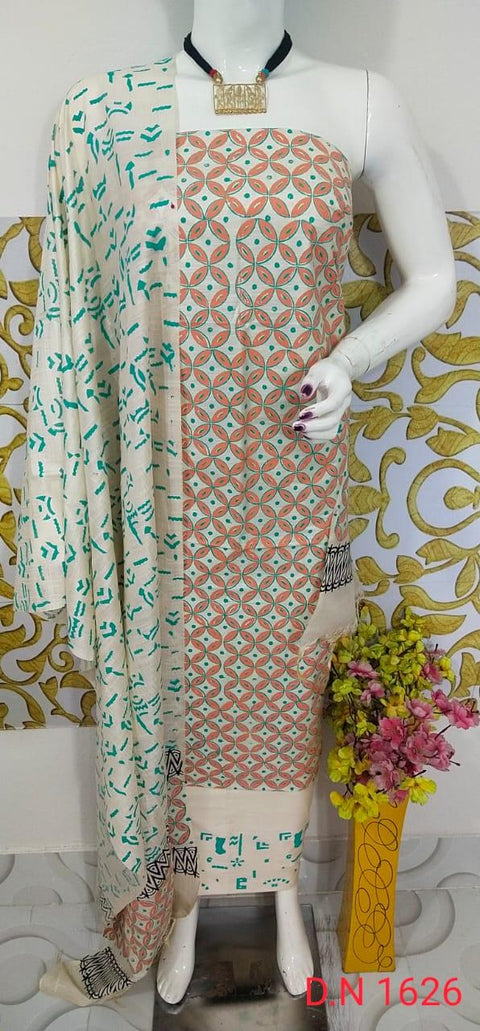 Orange Print Semi Tussar Silk Suit - Trend In Need