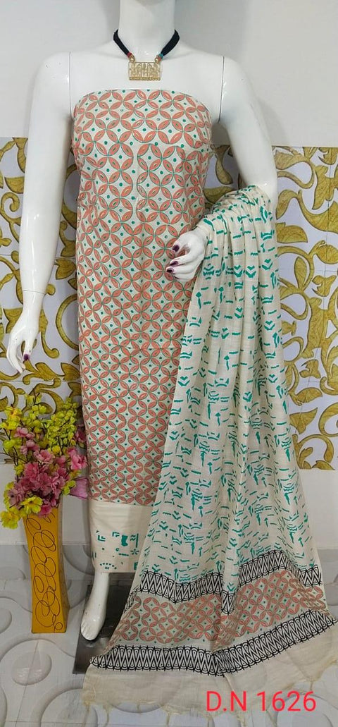 Orange Print Semi Tussar Silk Suit - Trend In Need