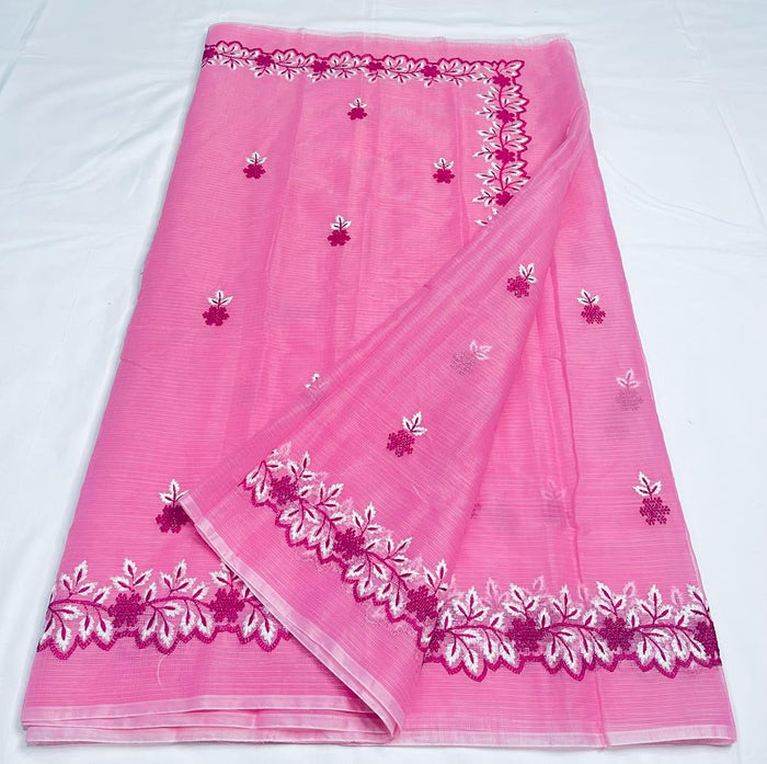 Pink Color Kota Cotton Sarees With Embroidery Work