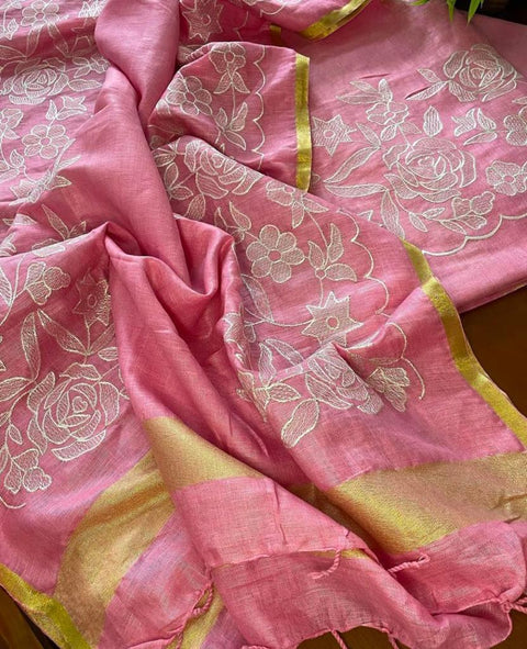 Pink - Cotton Slub Salwar Suit With Resham Embroidery - Trend In Need