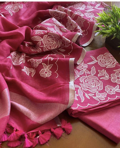 Pink - Cotton Slub Salwar Suit With Resham Embroidery - Trend In Need