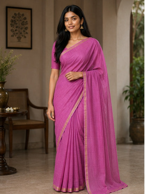 Kota Plain Pure Silk Saree - Pink