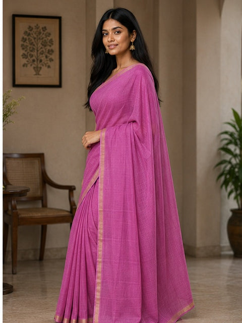 Kota Plain Pure Silk Saree - Pink