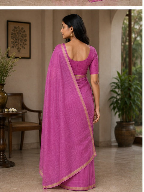 Kota Plain Pure Silk Saree - Pink
