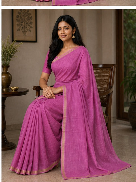 Kota Plain Pure Silk Saree - Pink