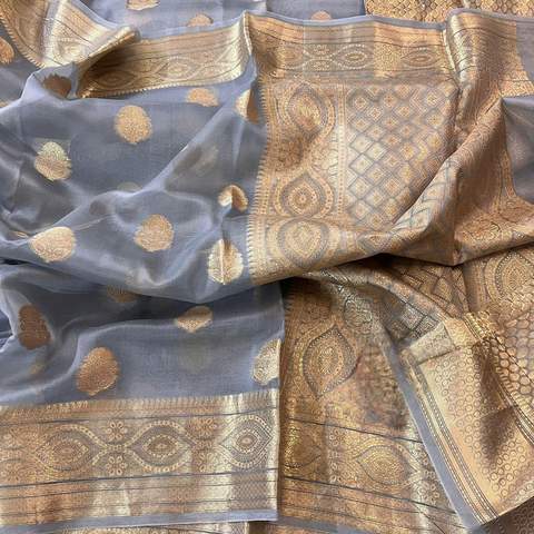 Pure Organza Banarasi Silk Saree - Grey