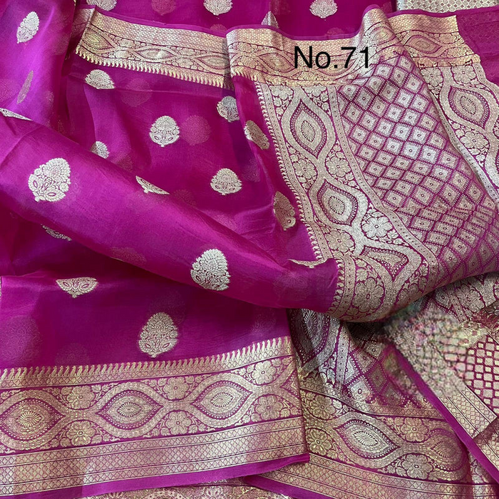 Pure Organza Banarasi Silk Saree - Rani Pink Color