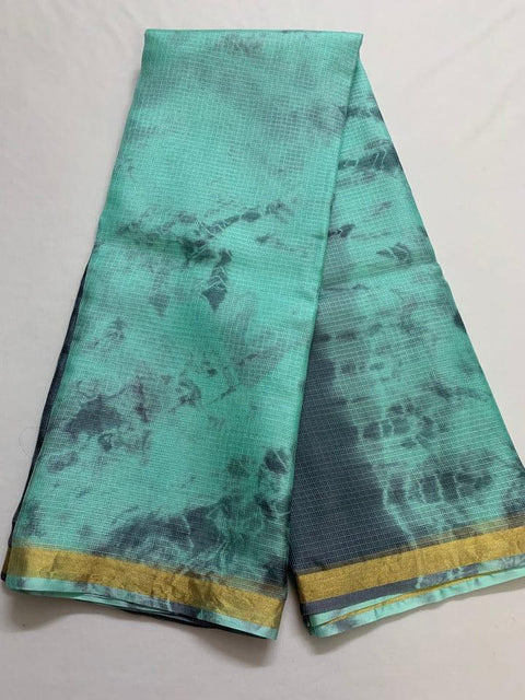 Pure Organza Kota Doria Silk Saree - Blue - Trend In Need