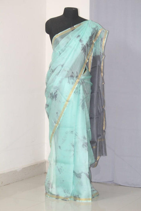 Pure Organza Kota Doria Silk Saree - Blue - Trend In Need