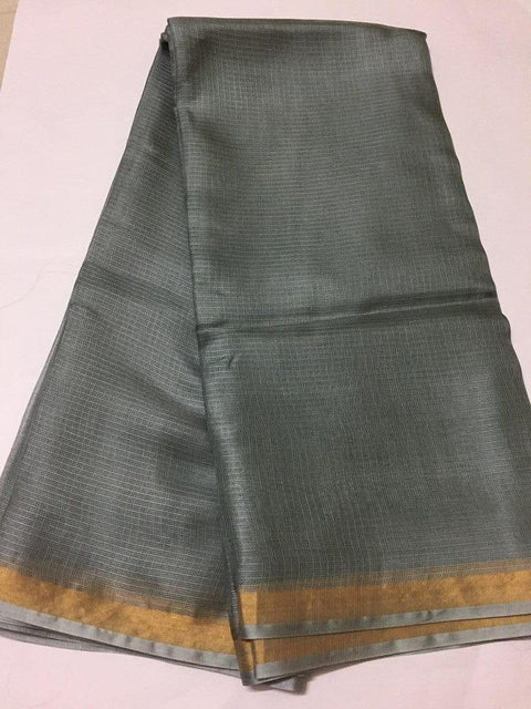 Pure Organza Kota Doria Silk Saree - Grey - Trend In Need