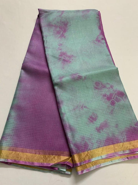 Pure Organza Kota Doria Silk Saree - Purple Color - Trend In Need