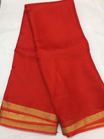 Pure Organza Kota Doria Silk Saree - Red - Trend In Need