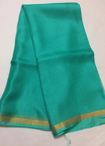 Pure Organza Kota Doria Silk Saree - Sea Green - Trend In Need