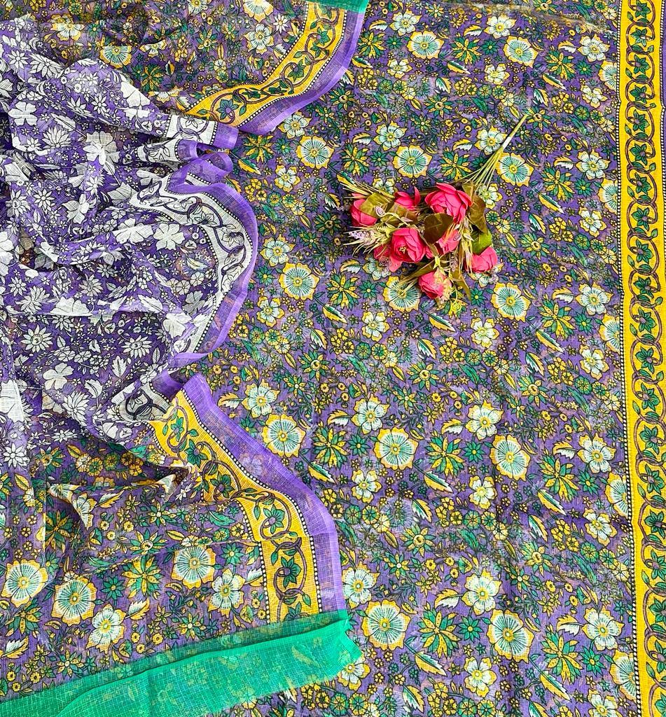 Purple Color Hand Block Printed Kota Doria Dress Material – Trend