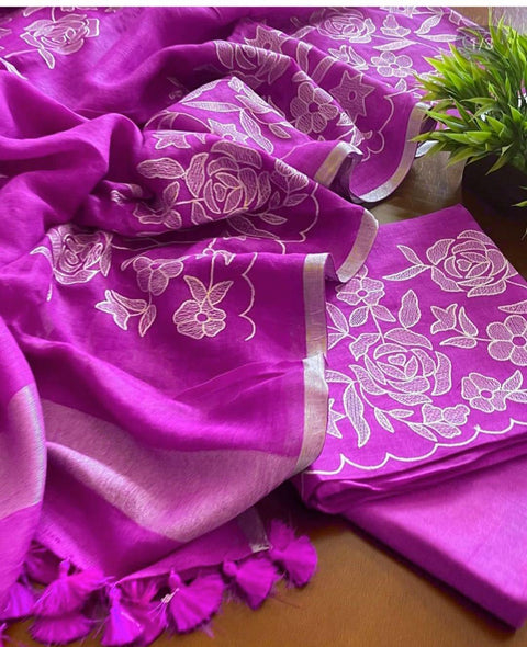 Purple - Cotton Slub Salwar Suit With Resham Embroidery - Trend In Need